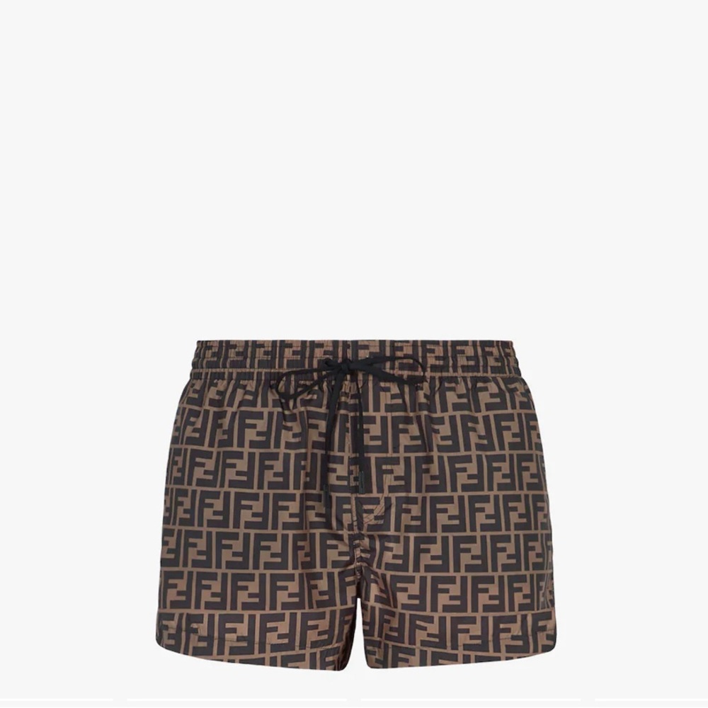 brown printed fabric shorts